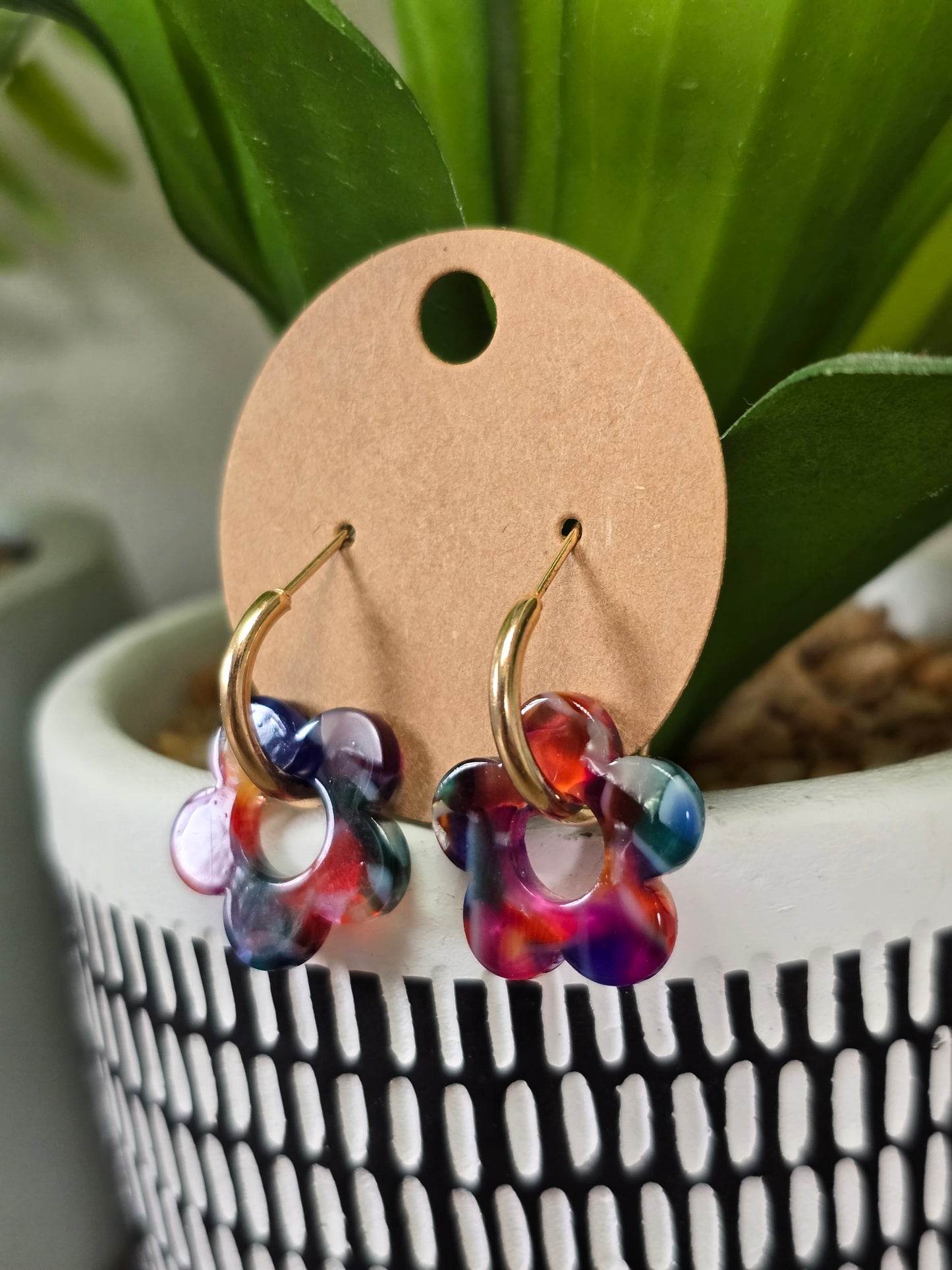 Floral Hoop Earrings Rainbow
