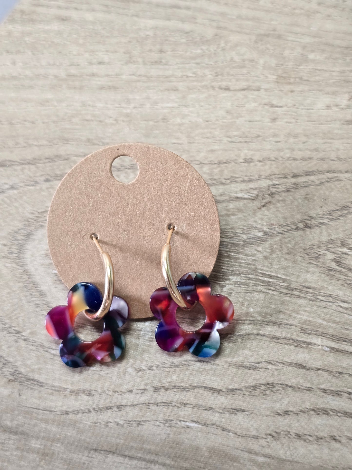 Floral Hoop Earrings Rainbow