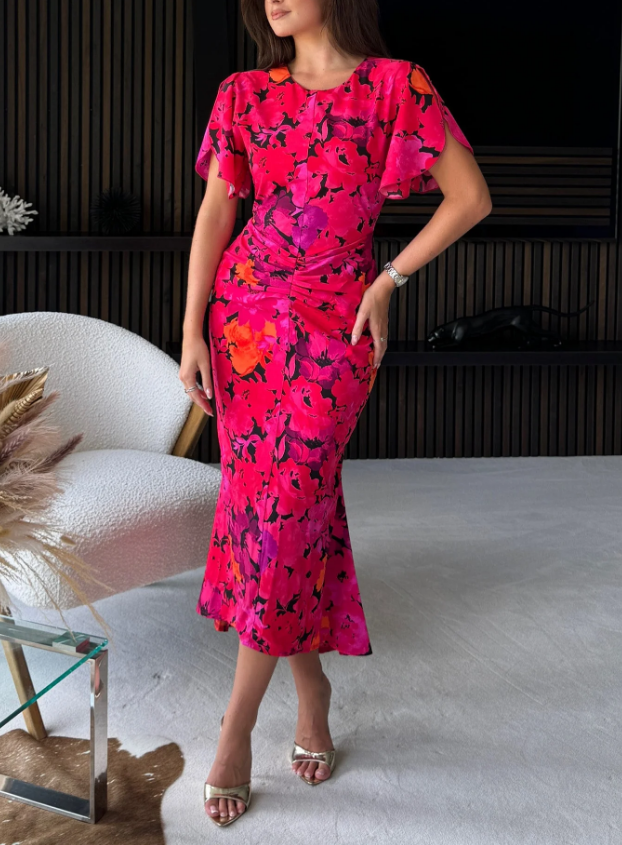 Maya Rouched Floral Dress Pink