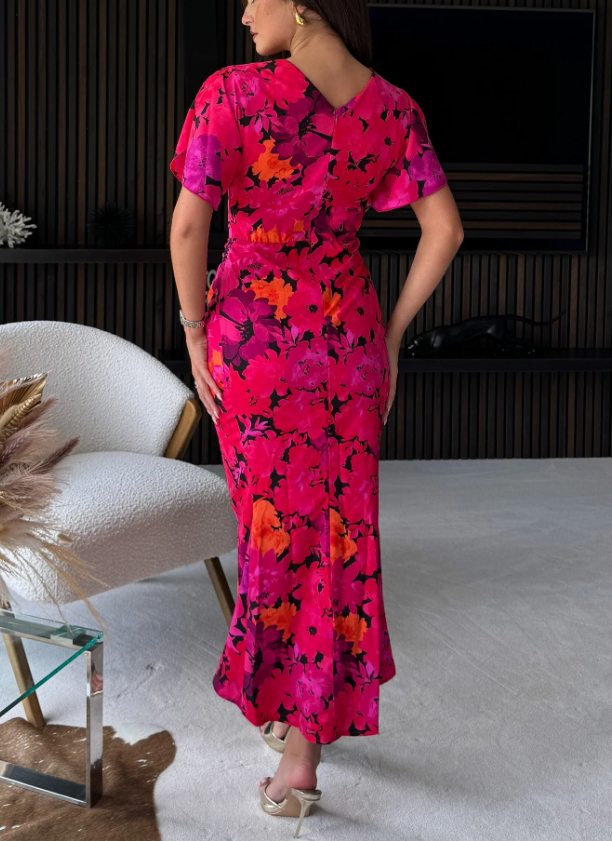 Maya Rouched Floral Dress Pink