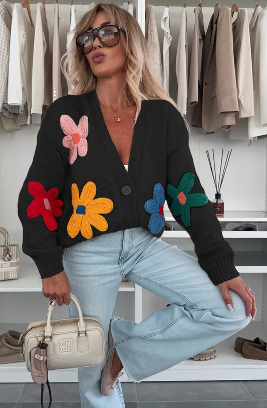 Ivy Flower Cardigan Black