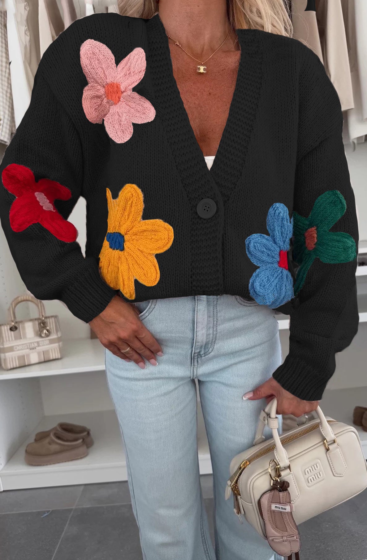 Ivy Flower Cardigan Black