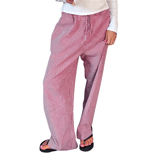 Grace Plaid Relaxed Trousers Red