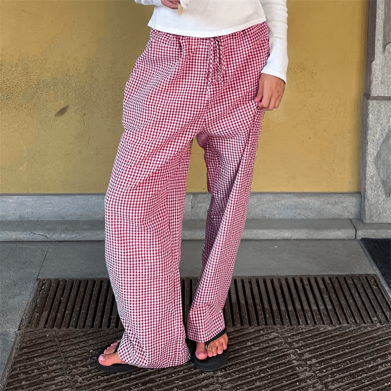 Grace Plaid Relaxed Trousers Red