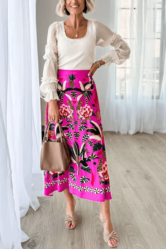 Holly Tropical Print Satin Skirt