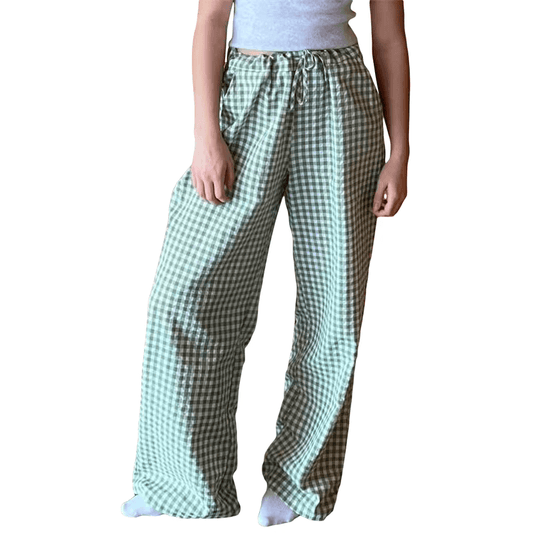 Grace Plaid Relaxed Trousers Green