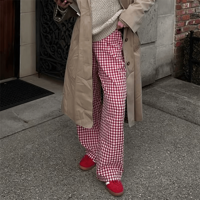 Grace Plaid Relaxed Trousers Red