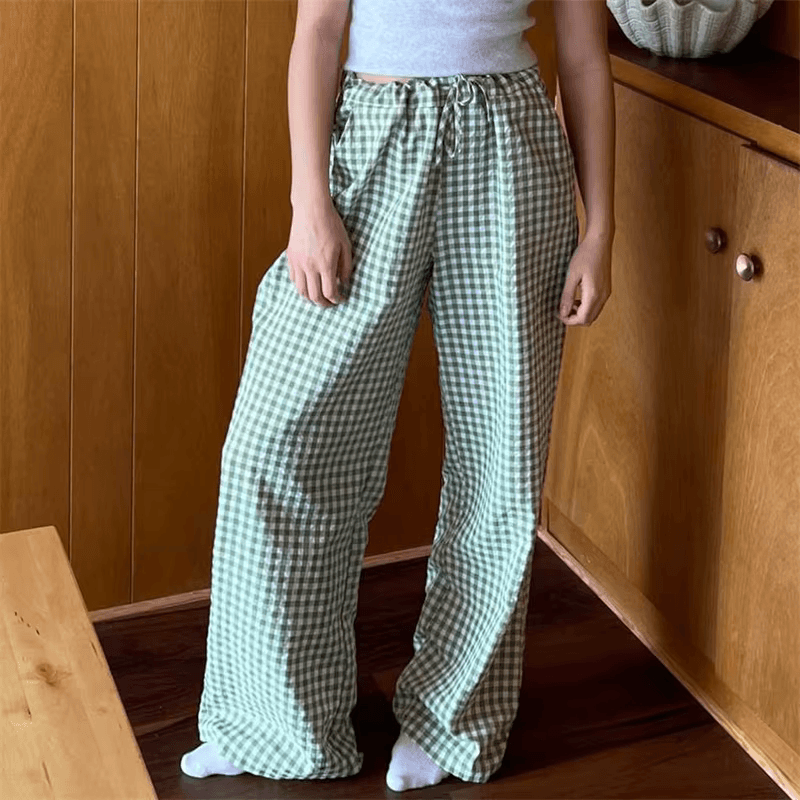 Grace Plaid Relaxed Trousers Green