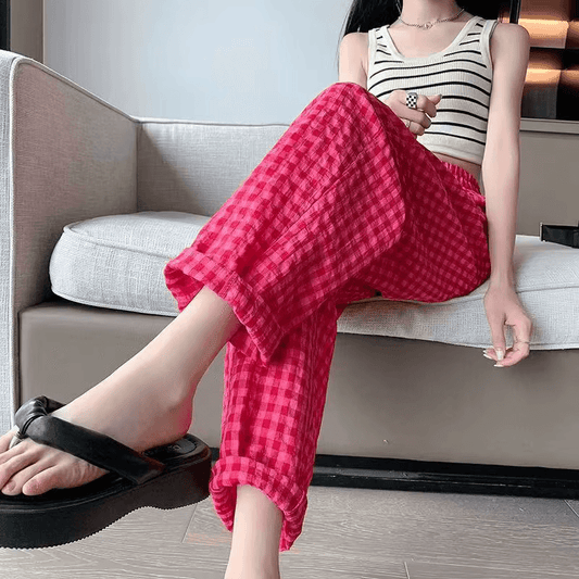 Taylor Plaid Relaxed Trousers Red