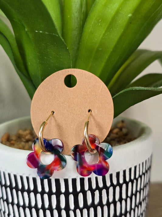 Floral Hoop Earrings Rainbow