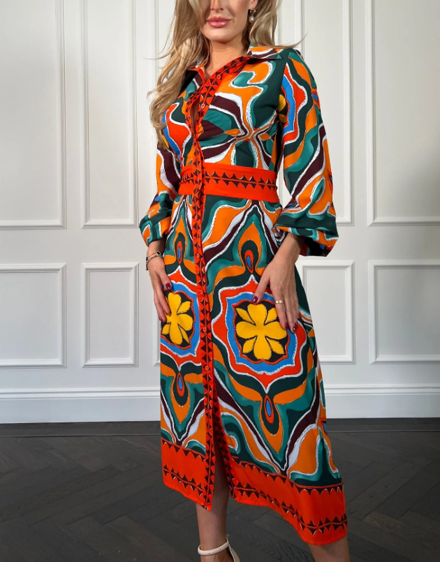 Allie Orange Pattern Dress