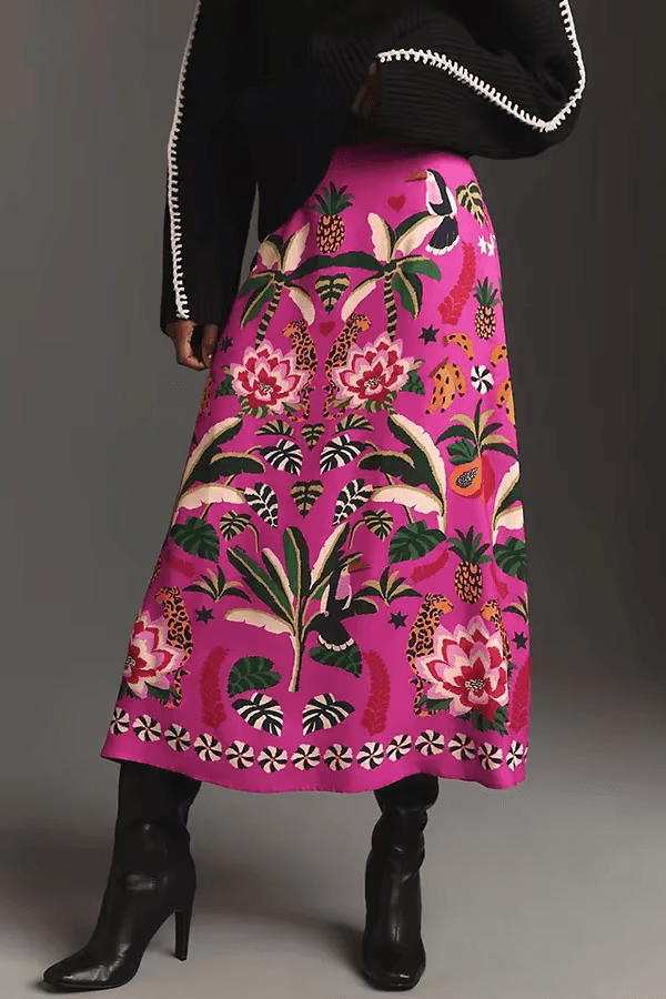 Holly Tropical Print Satin Skirt