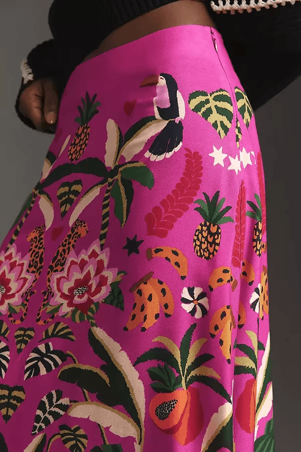Holly Tropical Print Satin Skirt