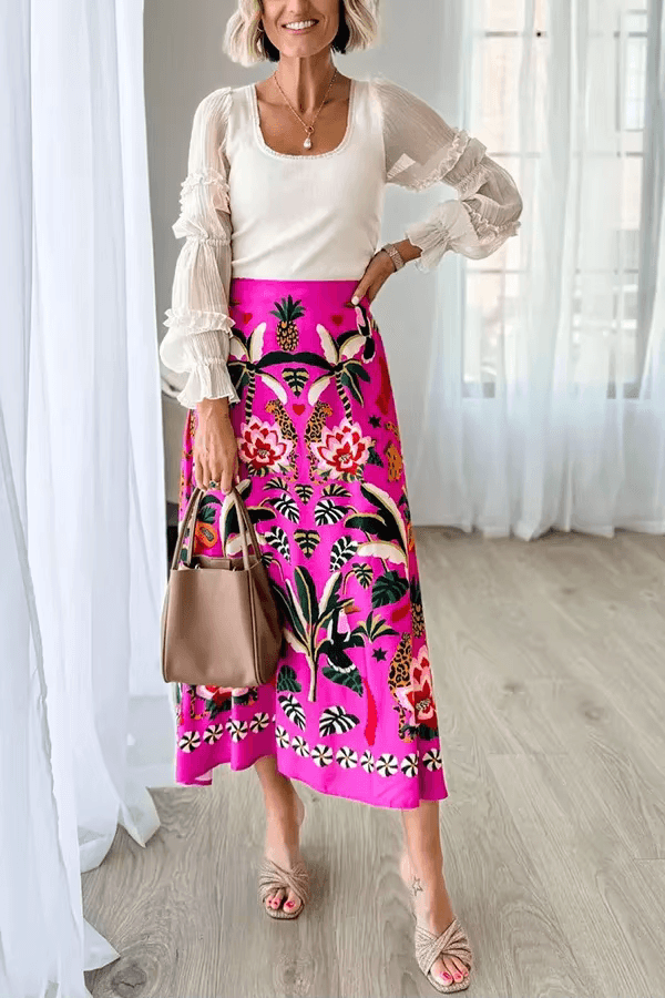 Holly Tropical Print Satin Skirt